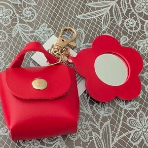Red  Keychain Wallet Faux Leather